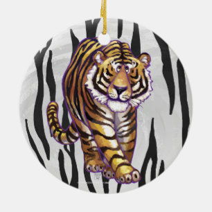 Wild Me Tiger Black and White Print Ceramic Tree Decoration