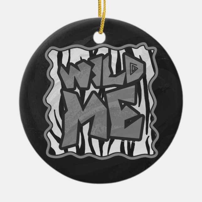 Wild Me Tiger Black and White Print Ceramic Tree Decoration (Front)