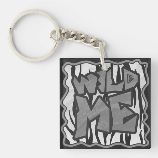 Wild Me Tiger Black and White Print Key Ring (Front)