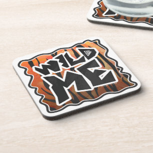 Wild Me Tiger Hot orange and Black Print Coaster