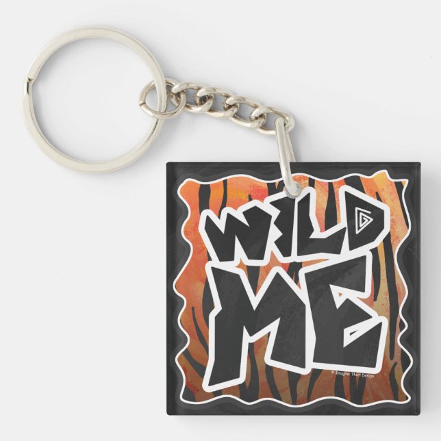 Wild Me Tiger Hot orange and Black Print Key Ring (Front)