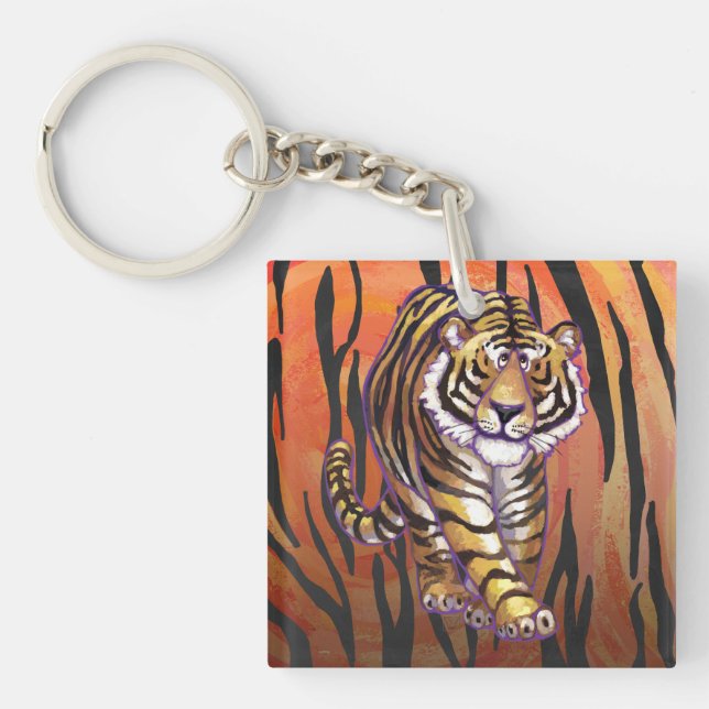 Wild Me Tiger Hot orange and Black Print Key Ring (Front)