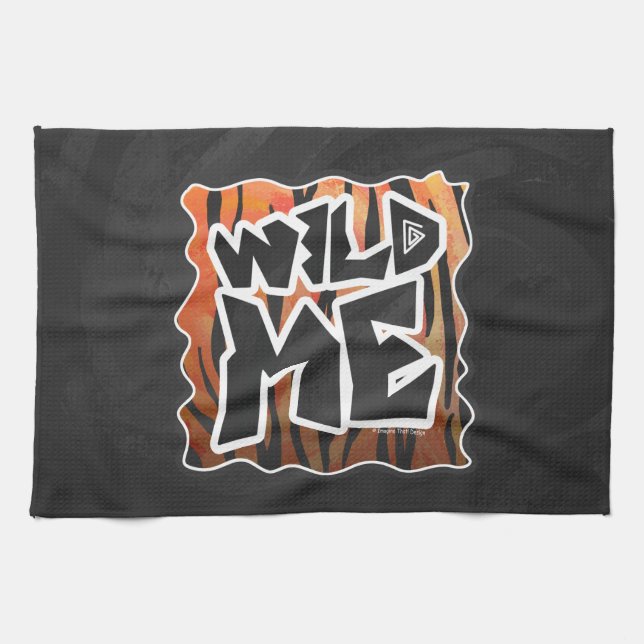 Wild Me Tiger Hot orange and Black Print Tea Towel (Horizontal)