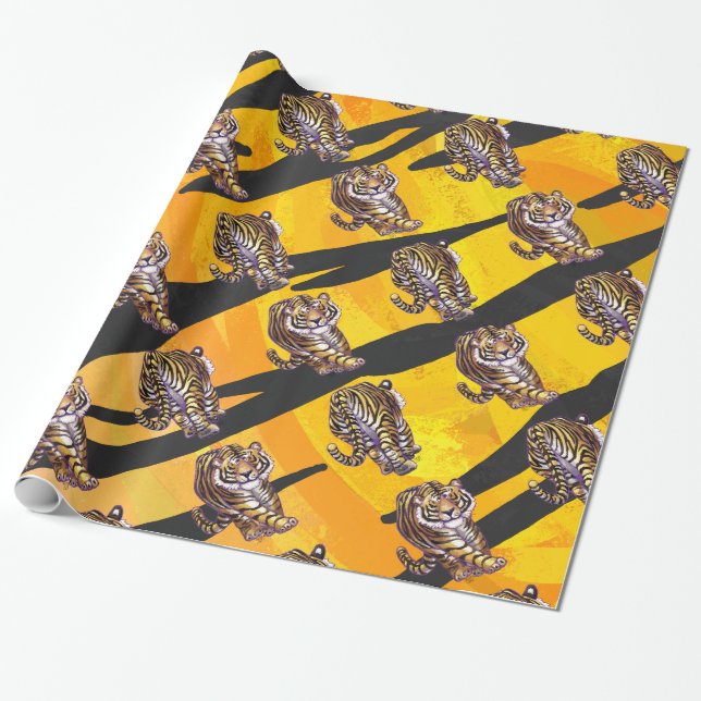 Wild Me Tiger Orange and Black Wrapping Paper (Unrolled)