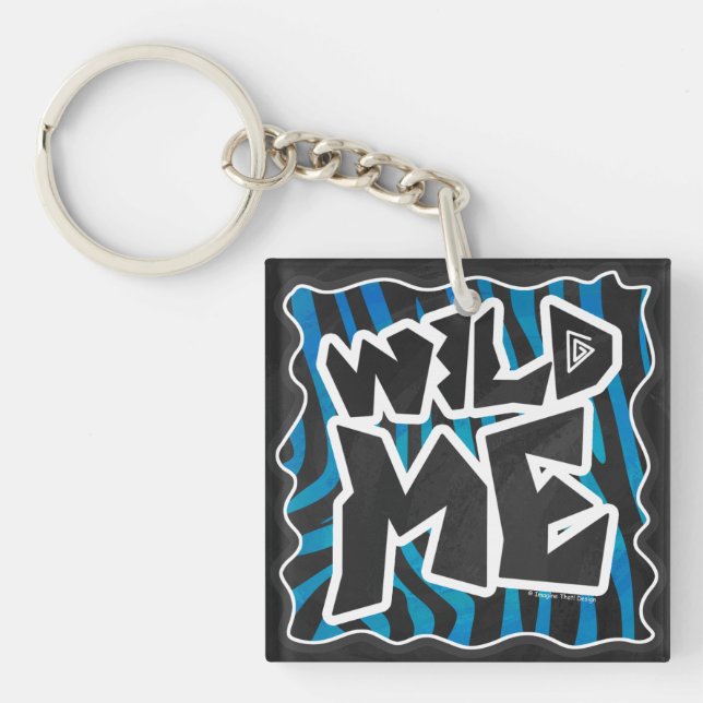 Wild Me Zebra Black and Blue Key Ring (Front)