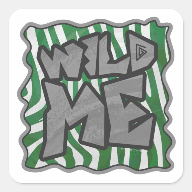 Wild Me Zebra Green and White Square Sticker (Front)