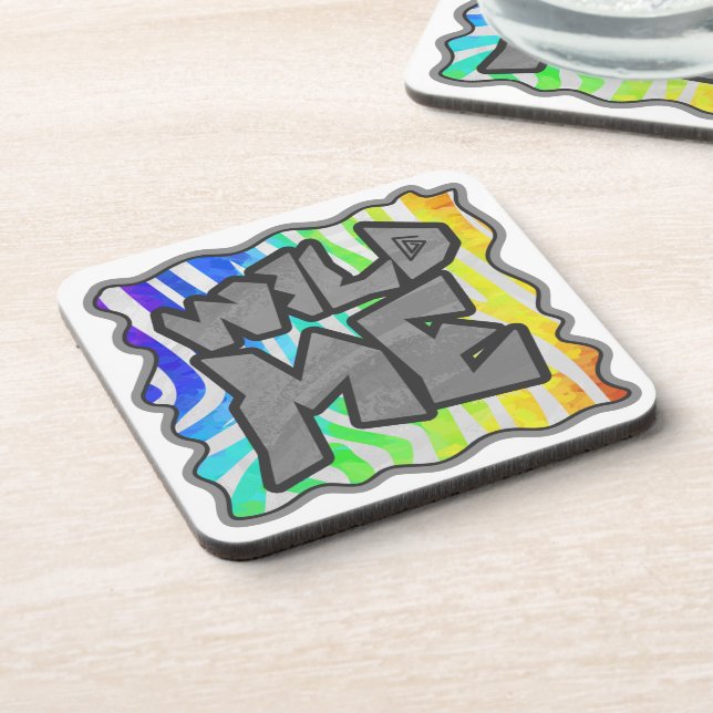 Wild Me Zebra Rainbow and White Print Coaster (Left Side)