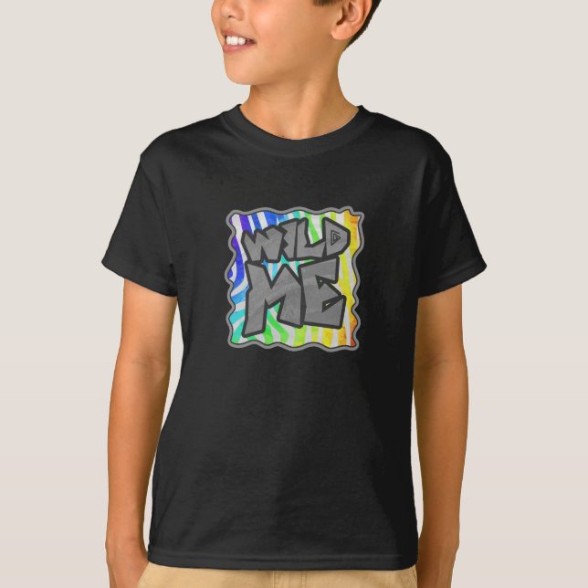 Wild Me Zebra Rainbow and White Print T-Shirt (Front)