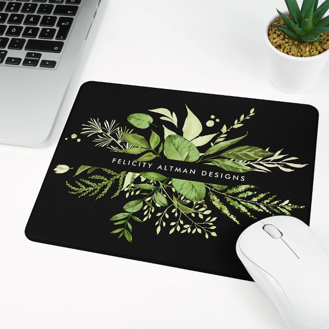 Wild Meadow | Black & Green Botanical Personalised Mouse Pad (Creator Uploaded)