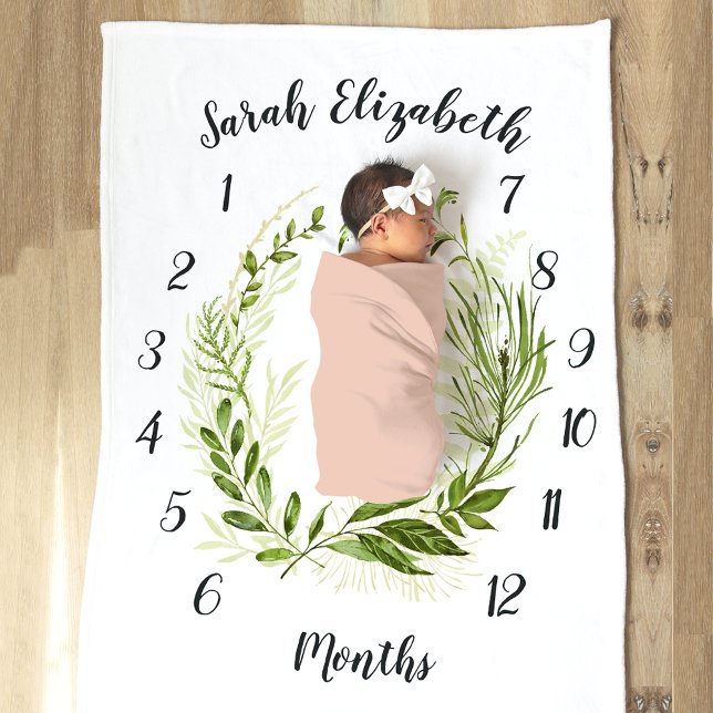 Wild Meadow Botanical Monthly Baby Milestone Fleece Blanket (Creator Uploaded)