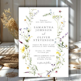 Wild Meadow Dainty Flowers Wreath Wedding Invitation