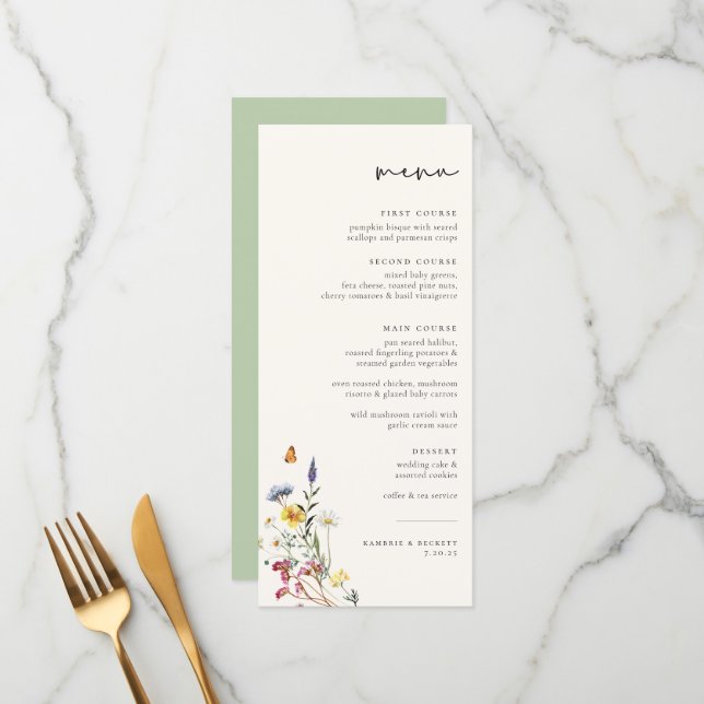 Wild Meadow Floral Wedding Menu (Front/Back In Situ)