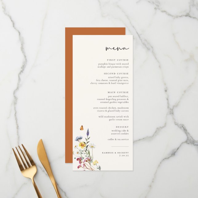 Wild Meadow Floral Wedding Menu (Front/Back In Situ)