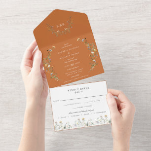 Wild Meadow Floral Wedding Terra-Cotta All In One Invitation