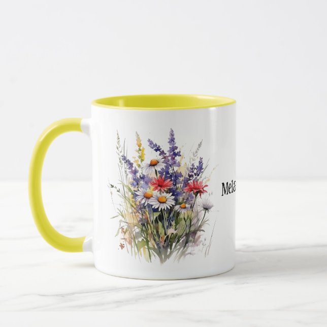 Wild Meadow Flowers with editable name Mug (Left)