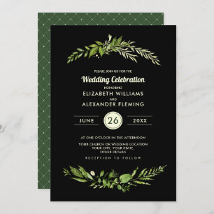 Wild Meadow Green Black Botanical Wedding Invitation