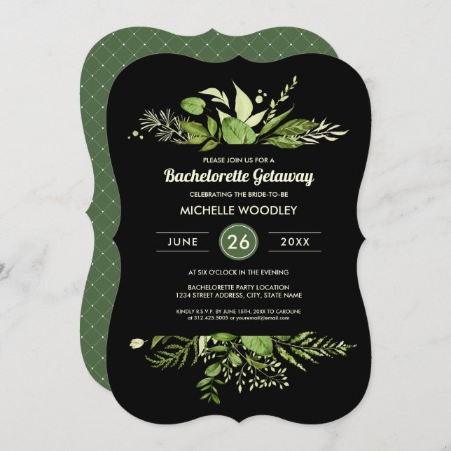 Wild Meadow | Green Botanical Bachelorette Party Invitation (Front/Back)