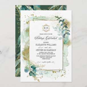 Wild Meadow   Green Botanical Geometric Wedding Invitation