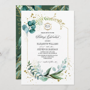 Wild Meadow Green Botanical Geometric Wedding Invitation