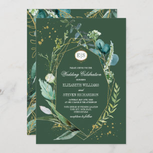 Wild Meadow   Green Botanical Geometric Wedding Invitation