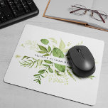 Wild Meadow | Green Botanical Personalised Mouse Pad<br><div class="desc">Elegant botanical logo mousepad design features your name and/or business name framed by a border of lush watercolor greenery and leaves in shades of fern and forest green.</div>