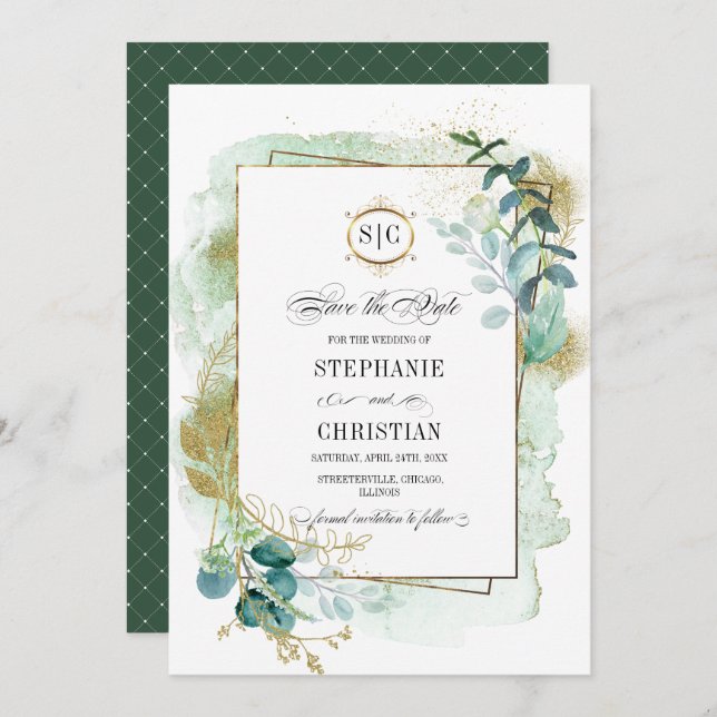 Wild Meadow | Green Botanical Save the Date Cards (Front/Back)