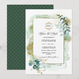 Wild Meadow   Green Botanical Save the Date Cards