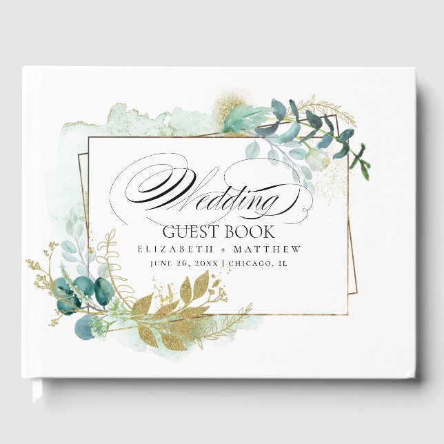 Wild Meadow | Green Botanical Watercolor Wedding Guest Book (Front)