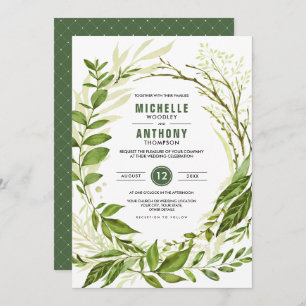 Wild Meadow   Green Botanical Wedding Invitation