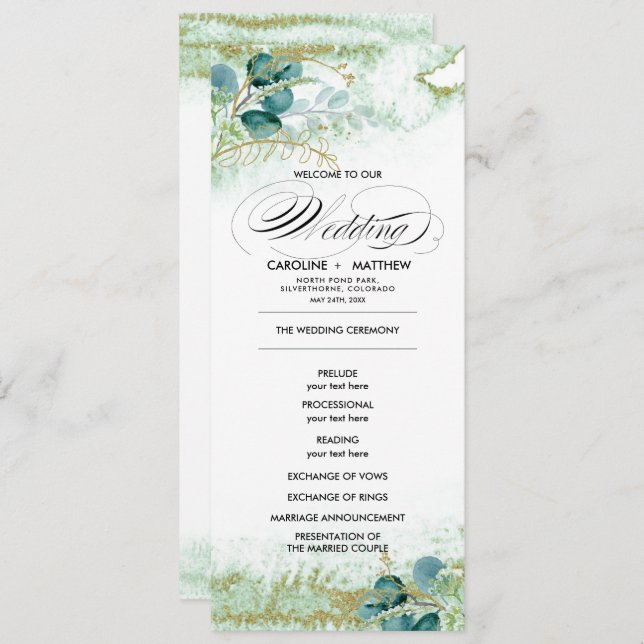 Wild Meadow | Green Botanical Wedding Program Card (Front/Back)