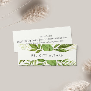 Wild Meadow   Green Watercolor Botanical Mini Business Card