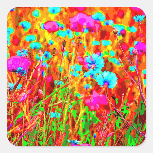 Wild Meadow in Bloom Pop Art Square Sticker (Front)