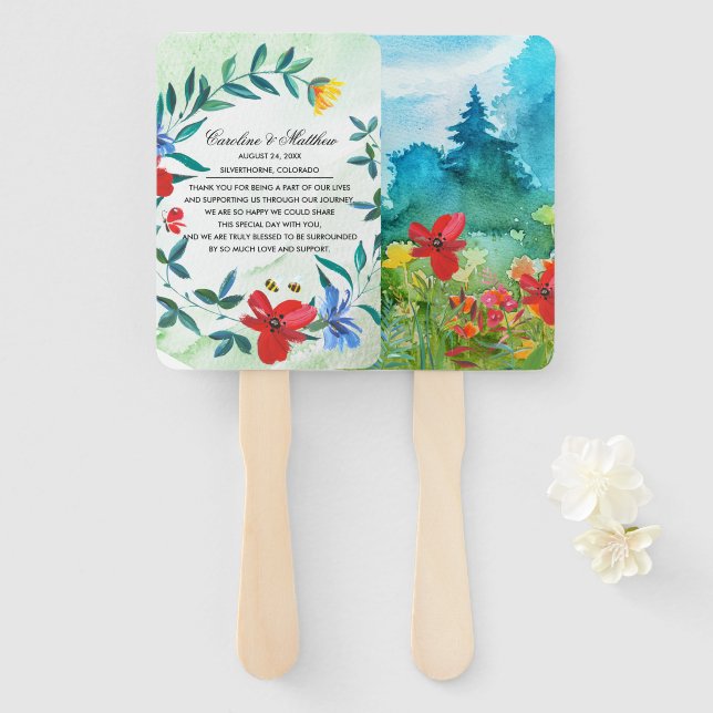 Wild Meadow | Wildflowers Painting Wedding   Hand Fan (Front and Back)