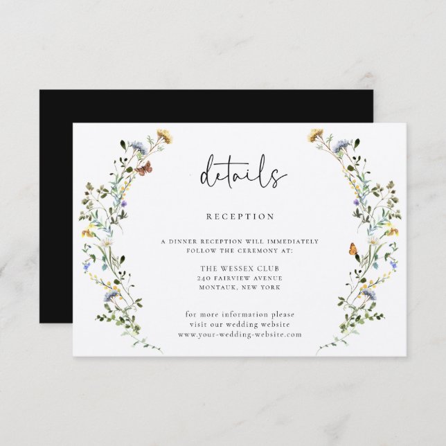 Wild Meadow Wreath Wedding Details Enclosure Card (Front/Back)