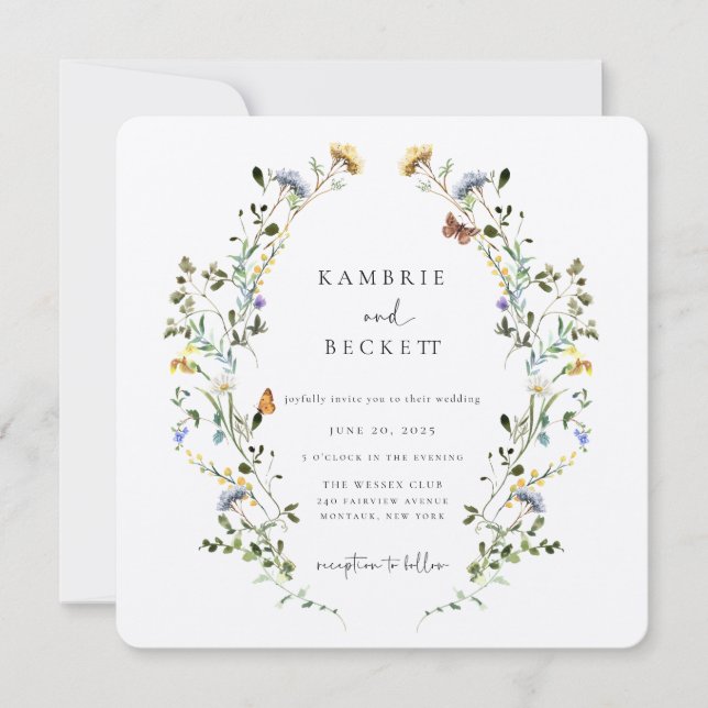 Wild Meadow Wreath Wedding Invitation (Front)