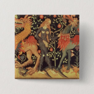 Wild Men and Animals, tapestry, 15th century 15 Cm Square Badge