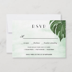 Wild monstera leaves WEDDING RSVP MEAL CHOICE Card