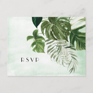 Wild monstera tropical foliage Wedding RSVP Postcard