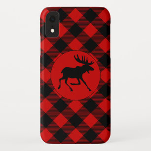 Wild Moose on Red Buffalo Plaid Pattern iPhone XR Case