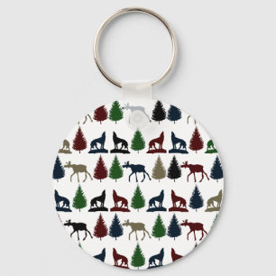 Wild Moose Wolf Wilderness Mountain Cabin Rustic Key Ring