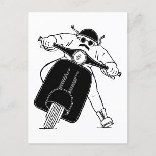 Wild Motor Scooter Rider With Mustache Aviator Hat Postcard