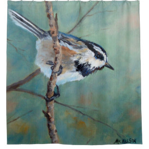 Wild Mountain Chickadee Fine Art Shower Curtain
