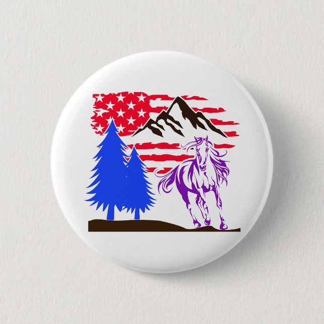 Wild Mountain Horse Galloping 6 Cm Round Badge (Front)