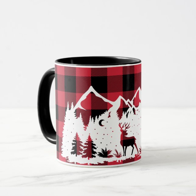 Wild Mountain Scene Red Buffalo Check Mug (Front Left)