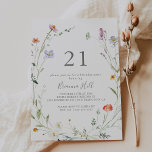 Wild Multicolor Floral 21st Birthday Party Invitation<br><div class="desc">This wild multicolor floral 21st birthday party invitation is perfect for a modern event. The design features watercolor pink,  blush,  purple,  navy and white elegant flowers with emerald green leaves.</div>