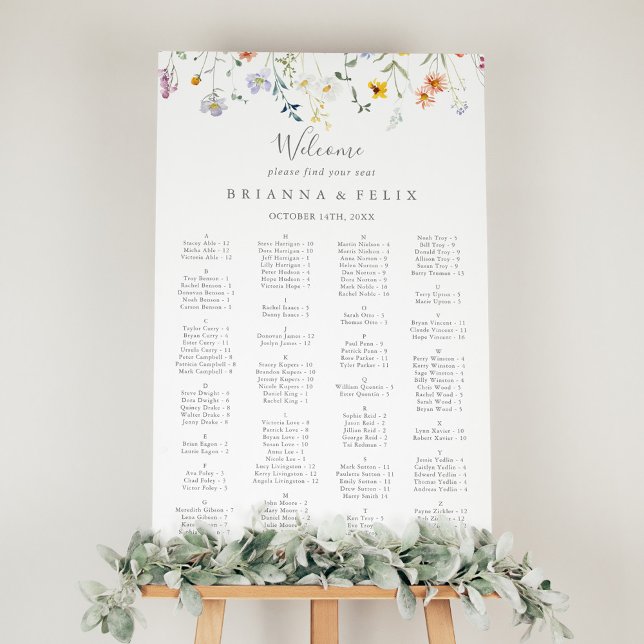 Wild Multicolor Floral Alphabetical Seating Chart (Creator Uploaded)