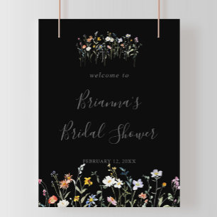 Wild Multicolor Floral Black Bridal Shower Welcome Poster