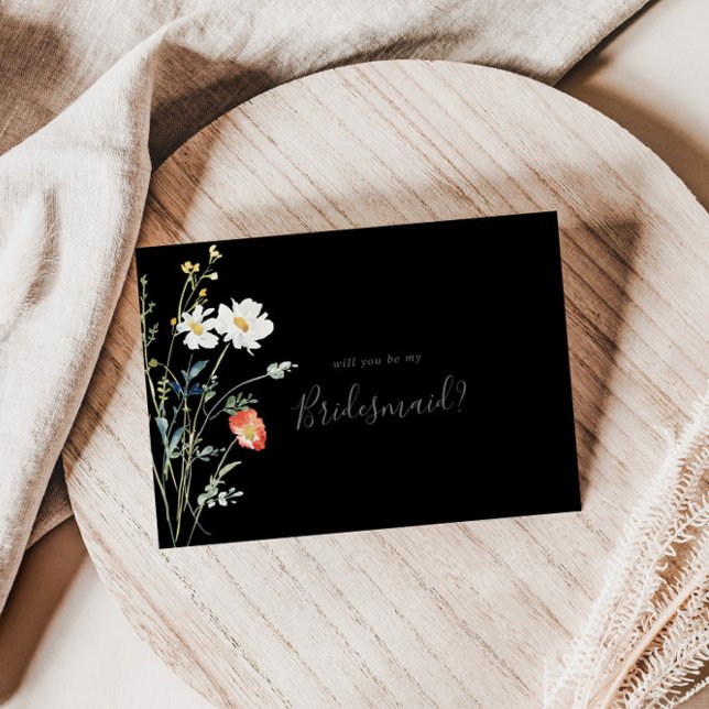 Wild Multicolor Floral Black Bridesmaid Proposal Card (Creator Uploaded)