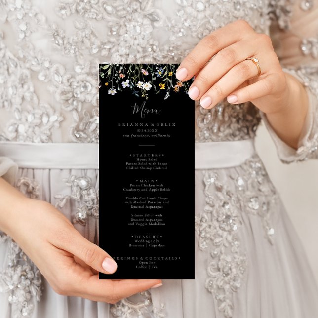 Wild Multicolor Floral Black Dinner Menu (Creator Uploaded)