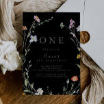 Wild Multicolor Floral Black First Birthday Party Invitation<br><div class="desc">This wild multicolor floral black first birthday party invitation is perfect for a modern birthday party. The design features watercolor pink,  blush,  purple,  navy and white elegant flowers with emerald green leaves in a dark background.</div>